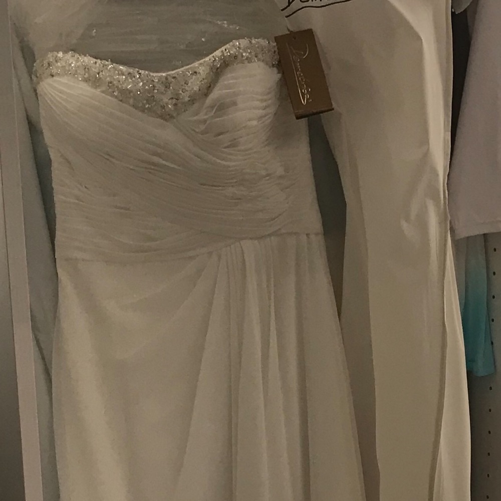 Demetrios DR201 Chiffon strapless A line gown